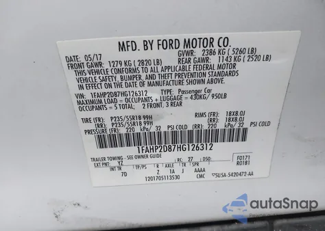 2017 Ford Taurus Se z USA, uszkodzony, nr VIN 1FAHP2D87HG126312